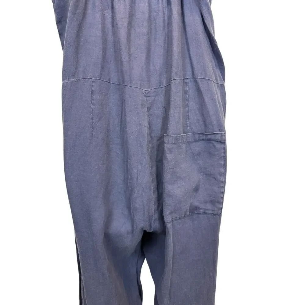 Everlane Jumpsuit Womens 6 Blue Linen Wide Leg Sleeveless Pockets Lagenlook